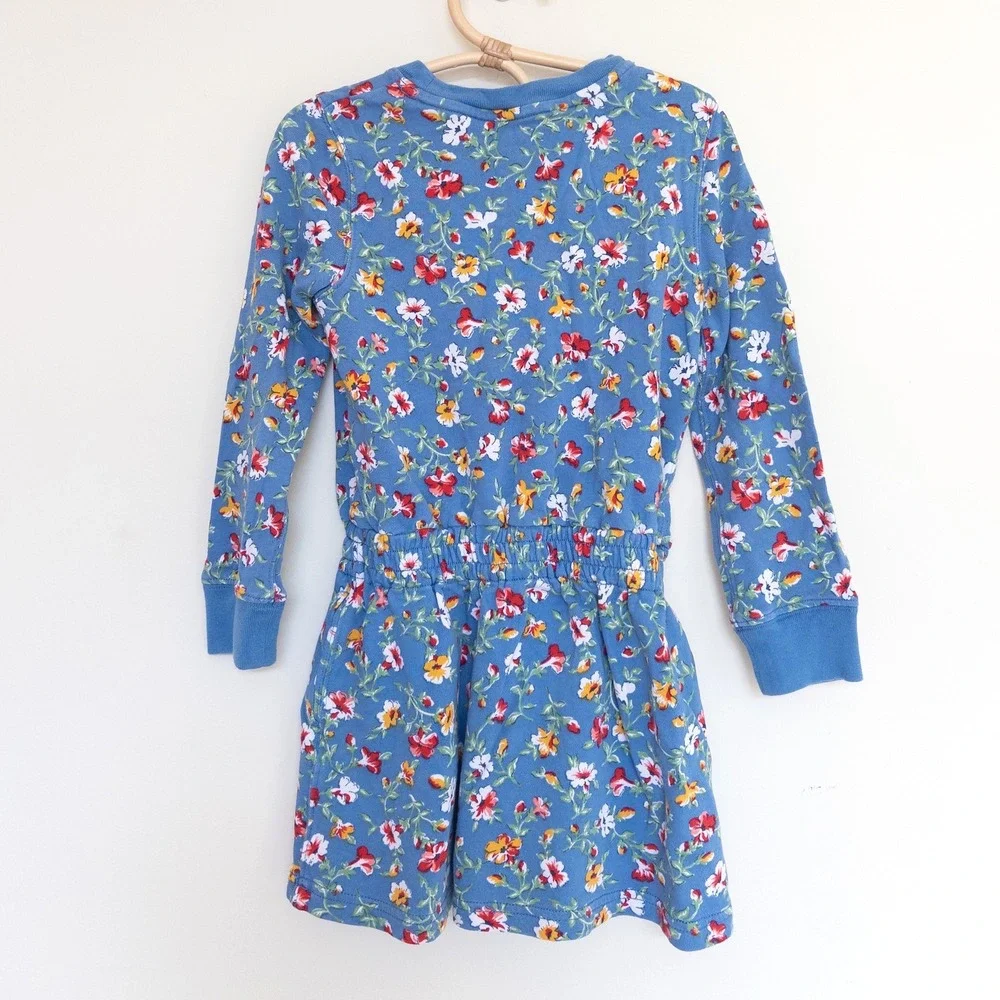 Polo Ralph Lauren Floral Sweatshirt Dress Blue Long Sleeve Girls Size 5